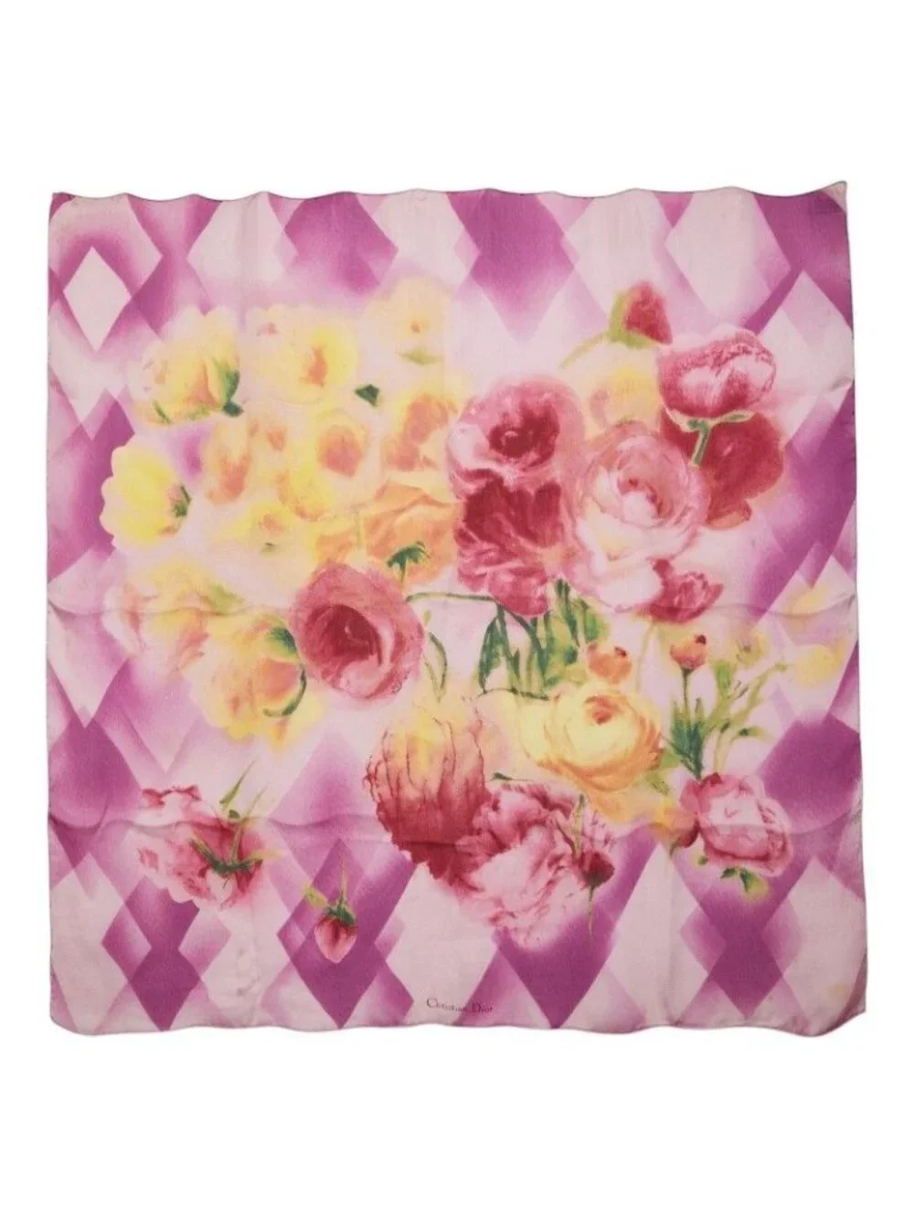 Dior Flower Floral Pattern Purple Multicolor Silk